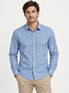 Nordstrom Tech smart Trim Fit Sky Blue Dotted Spread-Collar Dress Shirt XL